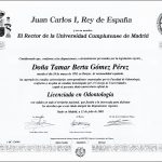 Titulo de la dentista Tamar Berta Gómez de Burgos